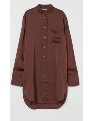 Атласная рубашка-платье H&M S Коричневая 291-