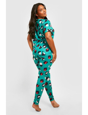 Пижамные брюки женские Boohoo XL Зеленые с леопардовым принтом 490-