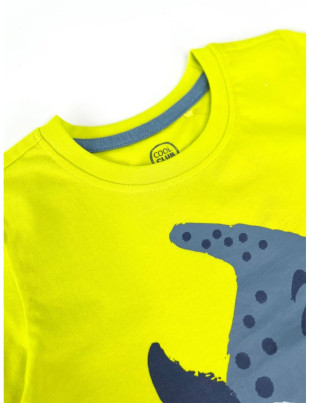 Хлопковый комплект Шорты + футболка для мальчика Cool Club 122 см Желтый с принтом 492-