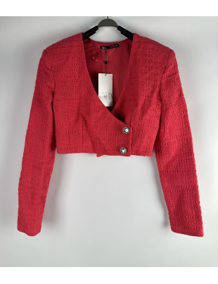 Пиджак твидовый укороченный Zara S Розовый BTG-0053