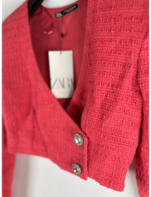 Пиджак твидовый укороченный Zara S Розовый BTG-0053