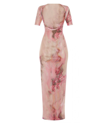 Пляжная накидка-сетка Prettylittlething XS/S Розовая с цветочным принтом 326-