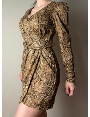 Платье на запах с поясом Zara S Коричневое с принтом BTG-0133