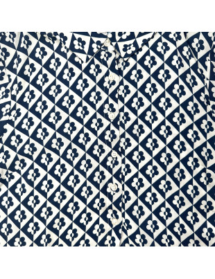 Укороченная рубашка Jennyfer S Белая с синим принтом BTG-0205
